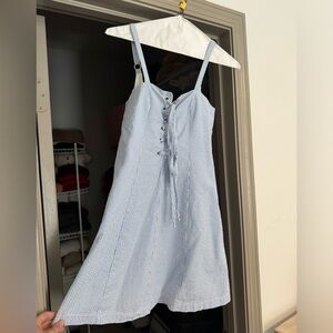 Staud XS blue and white sear sucker short strappy dress